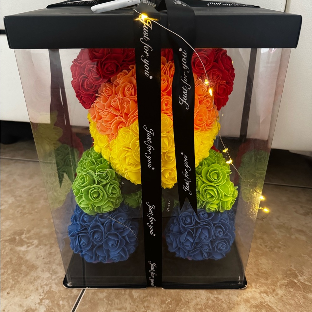 Rainbow Rose Bear in Gift Box